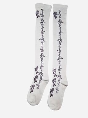 Innocent World Ivory Brown Bow Garland OTK Socks | Classic Lolita